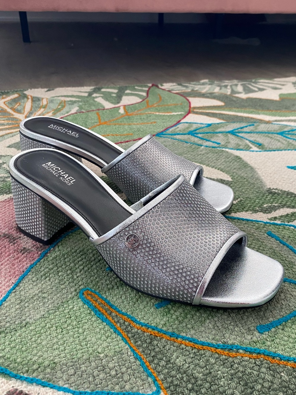MICHAEL Michael Kors Silver Block Heel Slide Sandals